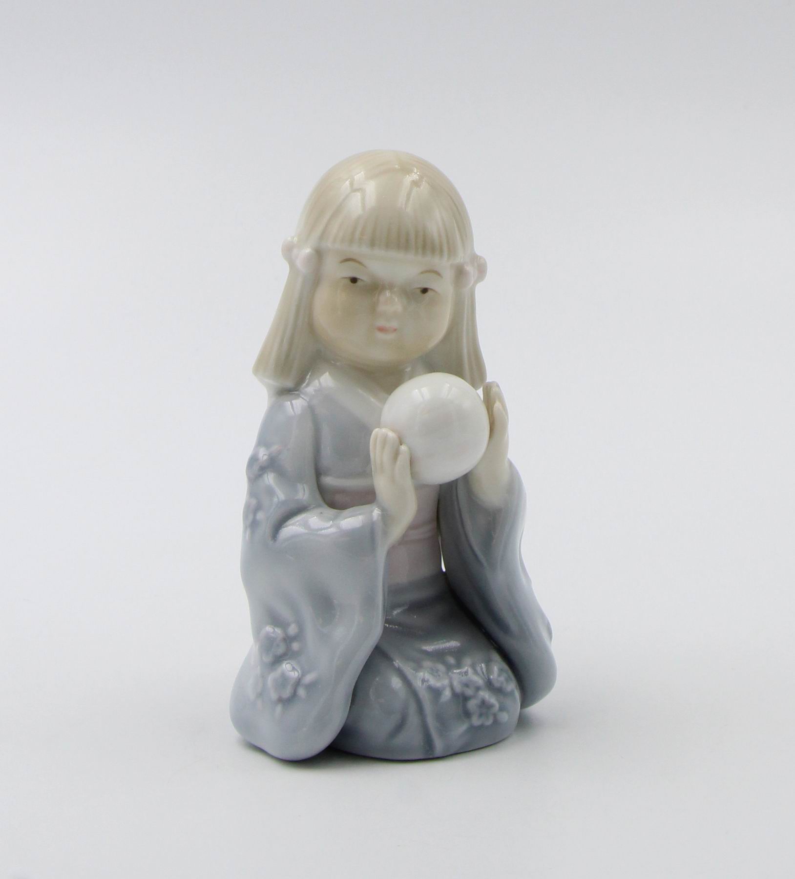Ceramic Japanese Girl in Kimono Dress Playing with Temari Ball Figurine Gift for Her Gift for Daughter Home Decor Asian