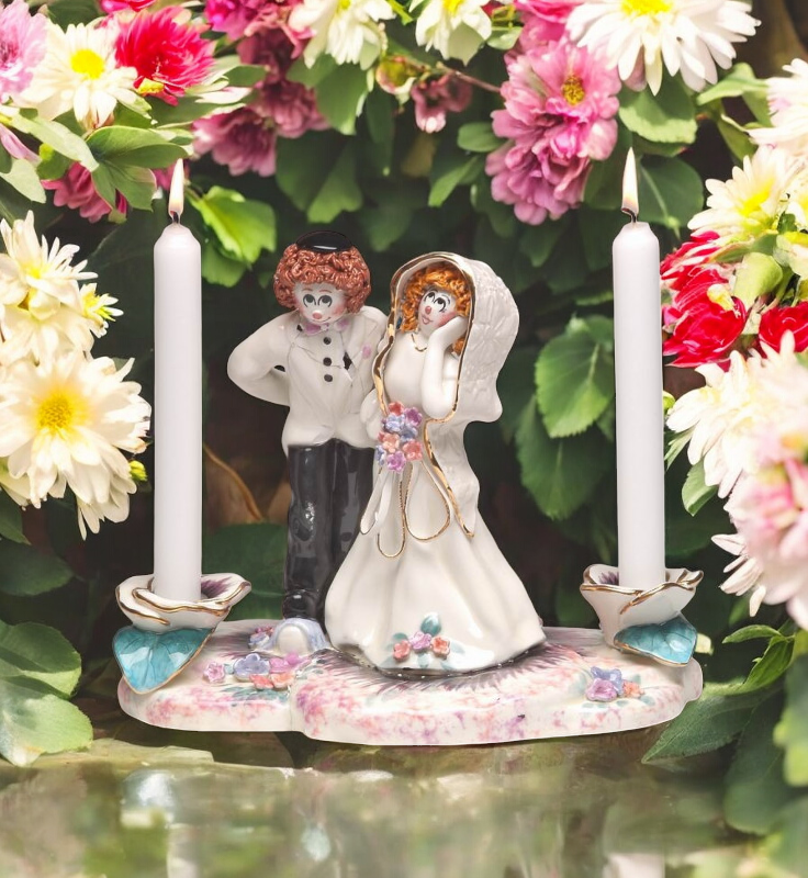 Ceramic Jewish Bride and Groom Wedding Candle Holder Wedding Decor Wedding Gift - Candle holder