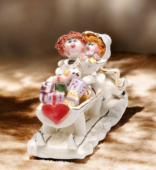 Ceramic Jewish Bride & Groom Sleigh: ’Just Married’ Wedding Decor Gift for New Couple - Figurine
