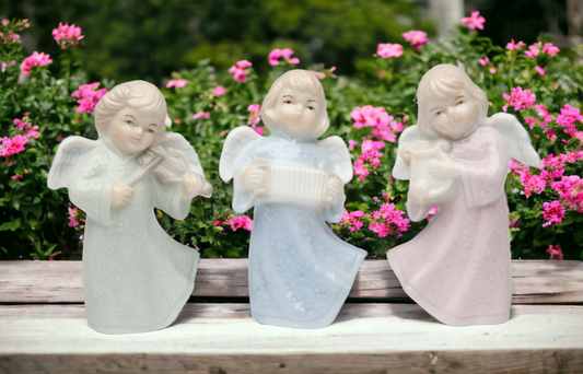 Ceramic Joyful Angels Figurines (Set Of 3) Religious Décor Religious Gift Church Décor Church Gift Baptism Gift