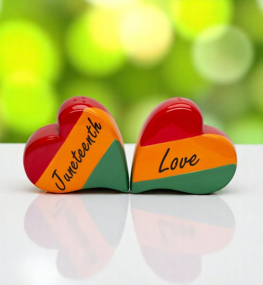 Ceramic Juneteenth Love Hearts Salt and Pepper Shakers Kitchen Decor Celebrate Juneteenth - Salt & Pepper Shakers
