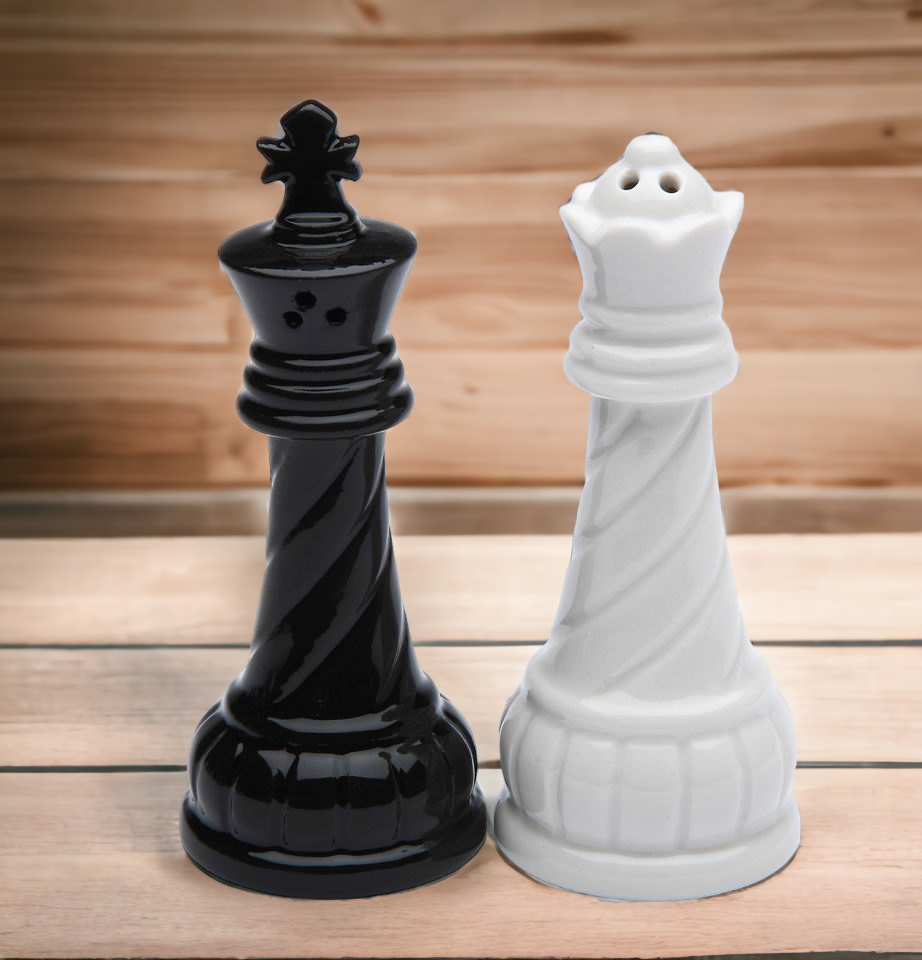 Ceramic King And Queen Chess Pieces Salt And Pepper Shakers Home Décor Gift for Him Gift for Dad Kitchen Décor Game
