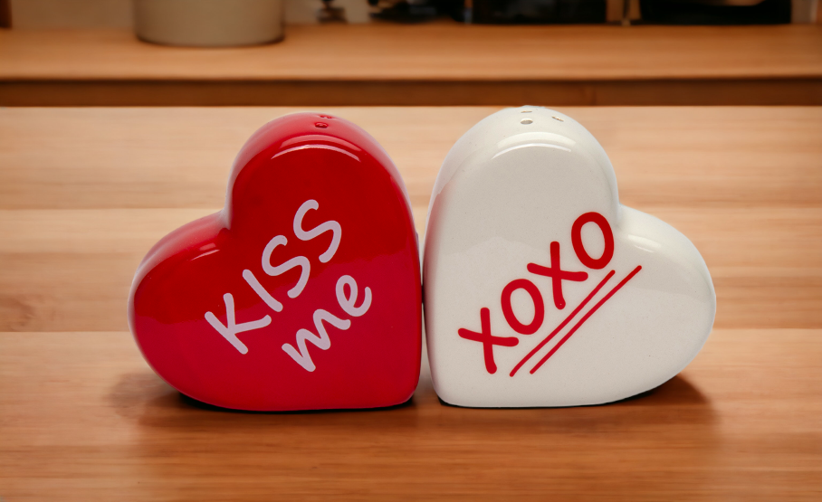 Ceramic Kiss Me And XOXO Heart Shaped Salt And Pepper Gift for Her Gift for Mom Kitchen Décor Valentine’s Day Décor
