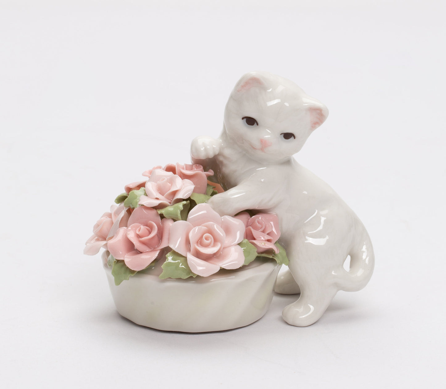 Ceramic Kitten With Flowers Pot Figurine Home Décor Gift for Her Gift for Mom Spring Décor Cat Lover Gift - Figurines