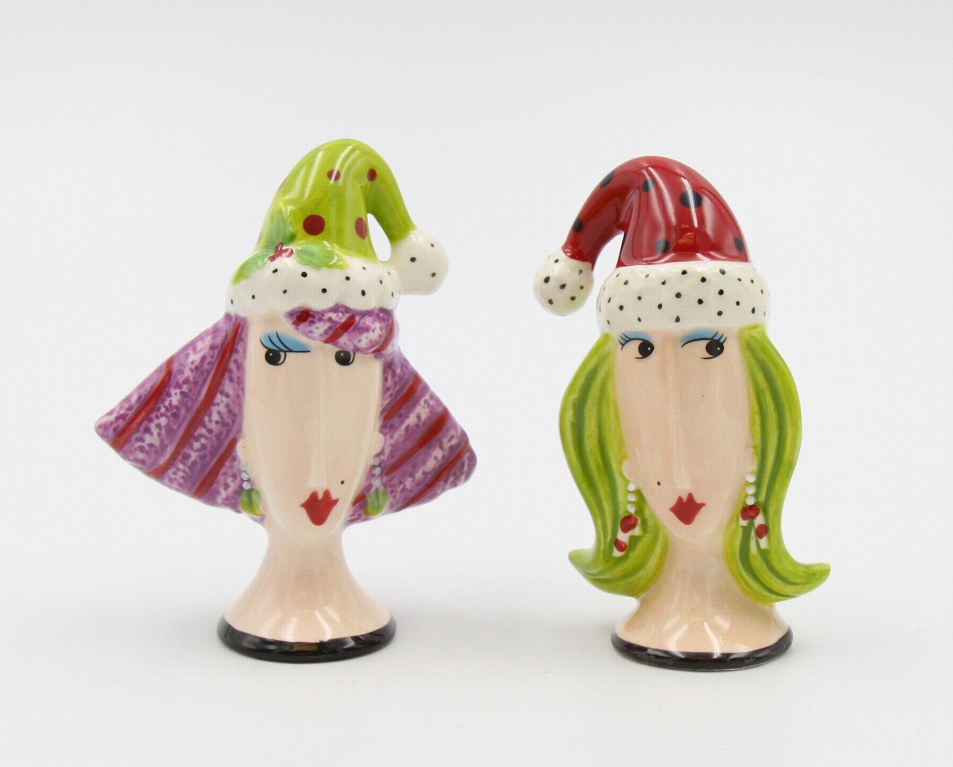 Ceramic Ladies Christmas Party Salt and Pepper Shakers Home Décor Gift for Her Gift for Mom Kitchen Décor Christmas