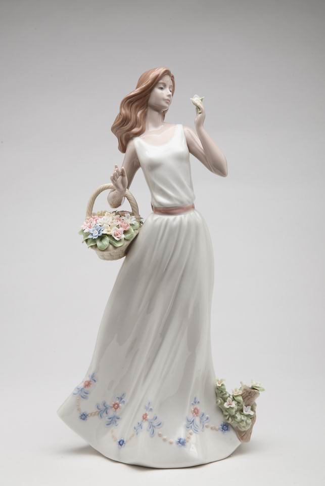 Ceramic Lady Holding Flower Basket Figurine Home Décor Gift for Her Gift for Mom Nature Lover Gift - Figurine