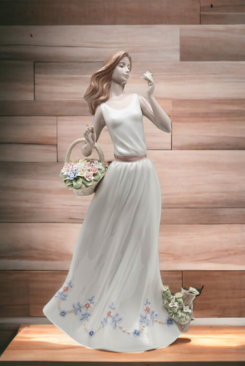 Ceramic Lady Holding Flower Basket Figurine Home Décor Gift for Her Gift for Mom Nature Lover Gift - Figurine