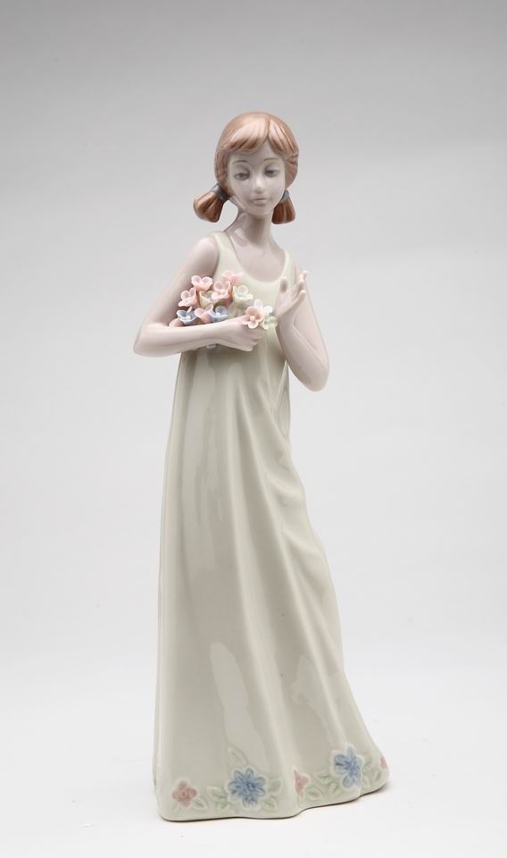 Ceramic Lady in Dress Holding Flowers Figurine Home Decor Gift for Her Gift for Mom - Figurine