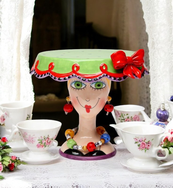 Ceramic Lady Wearing Earrings Cake Stand Birthday Party Decor Wedding Decor Cafe Decor Kitchen Decor - cake stand