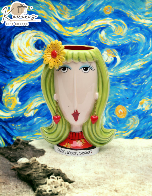 Ceramic Lady with Daisy Flower Makeup Brush or Pen Holder Home Décor Gift for Her Mom Friend or Coworker Vanity Décor