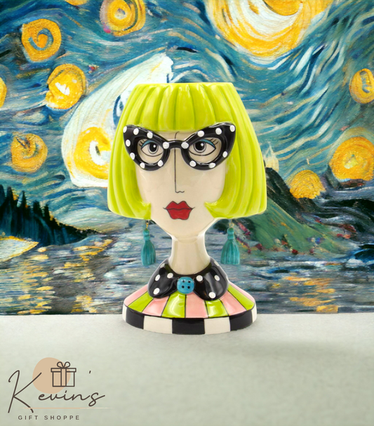 Ceramic Lady with Dotted Glasses Brush or Stationary Holder Home Décor Gift for Her Mom Friend or Coworker Vanity