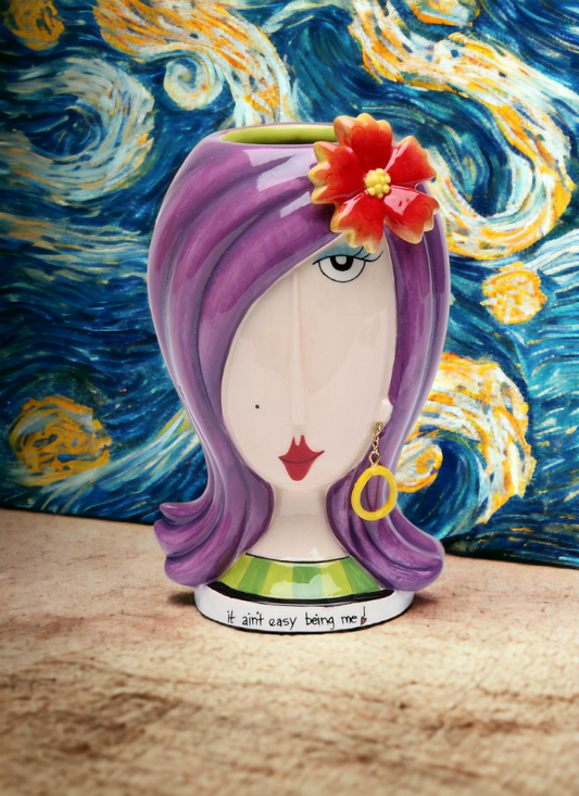 Ceramic Lady With Flower Makeup Brush Holder Home Décor Gift for Her Mom Friend or Coworker Vanity Décor Office Decor