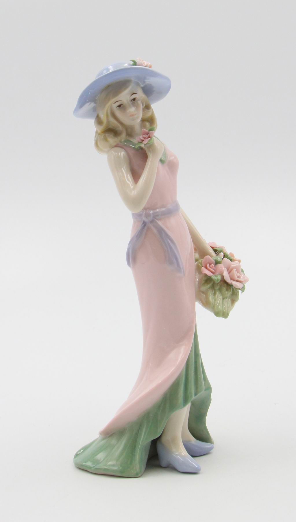 Ceramic Lady With Rose Basket In Pink Dress Figurine Home Décor Gift for Her Gift for Mom Nature Lover Gift Vintage