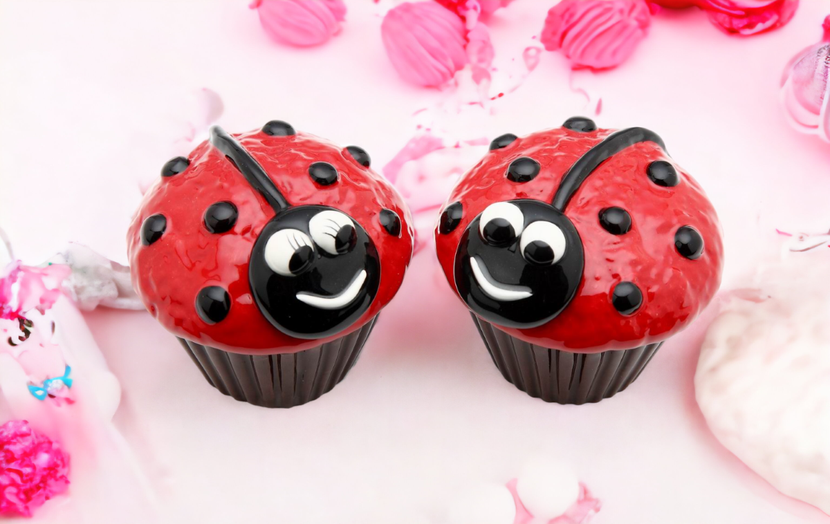 Ceramic Ladybug Cupcake Salt & Pepper Shakers Home Décor Gift for Her Gift for Mom Kitchen Décor Bakery Décor Café
