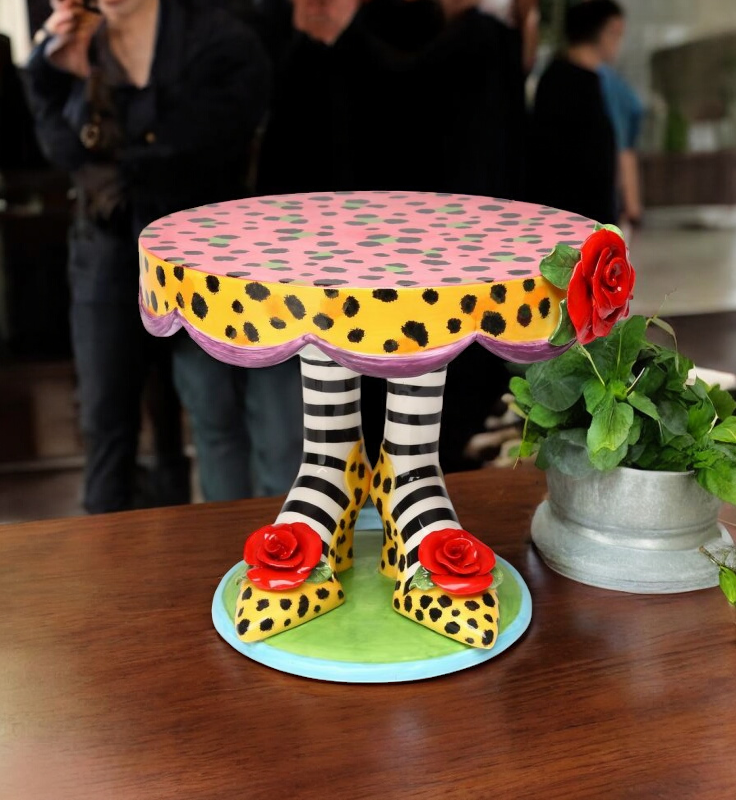 Ceramic Large Cake Stand - Leopard Print Heels with Red Rose Flowers Kitchen Decor Cafe Decor Birthday Party Decor