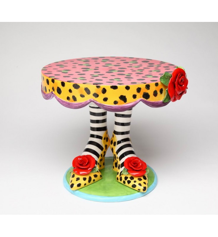 Ceramic Large Cake Stand - Leopard Print Heels with Red Rose Flowers Kitchen Decor Cafe Decor Birthday Party Decor