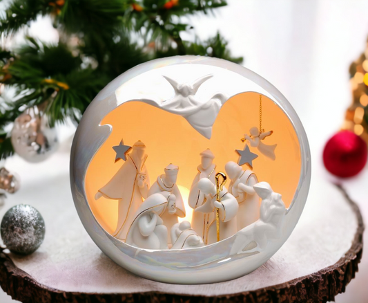 Ceramic Large Globe Nativity Scene Nightlight Home Décor Religious Décor Religious Gift Church Décor Baptism Gift