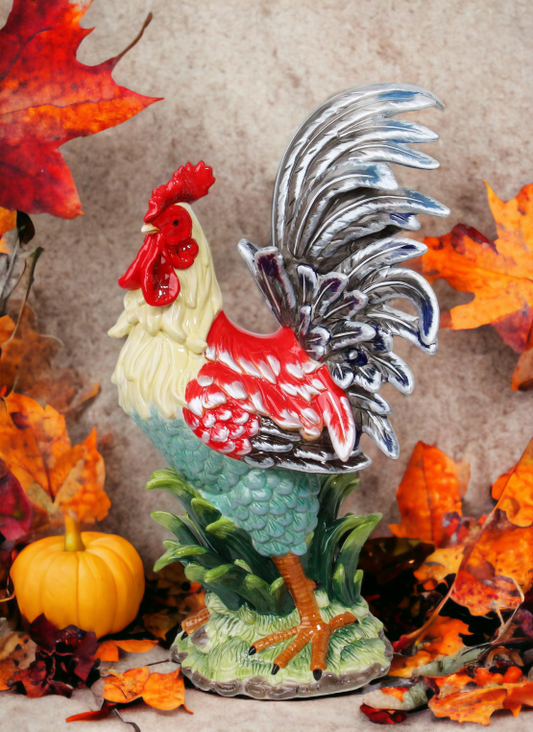 Ceramic Large Rooster Statue In Red and Navy Home Décor Gift for Her Gift for Mom Kitchen Décor Farmhouse Décor Fall