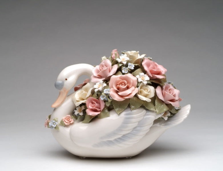 Ceramic Large Swan With Flowers Music Box Home Décor Gift for Her Gift for Mom Wedding Gift - Music box