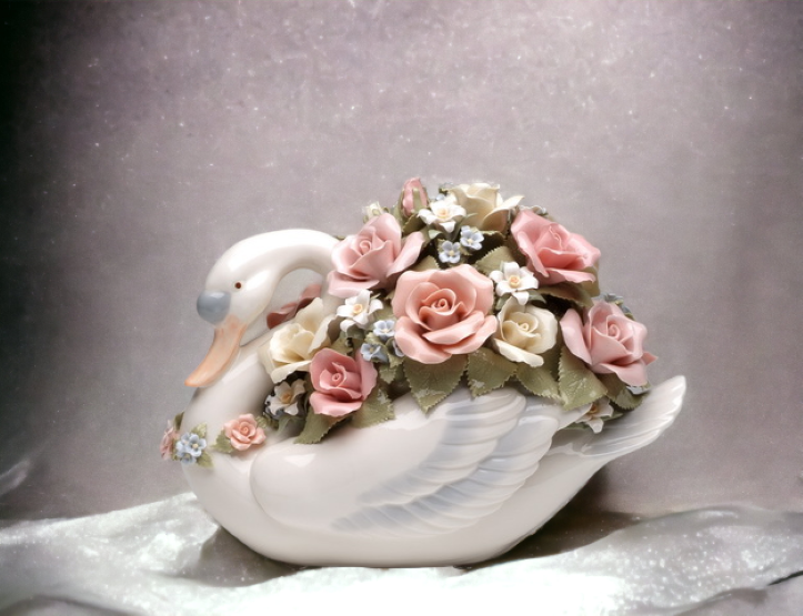 Ceramic Large Swan With Flowers Music Box Home Décor Gift for Her Gift for Mom Wedding Gift - Music box