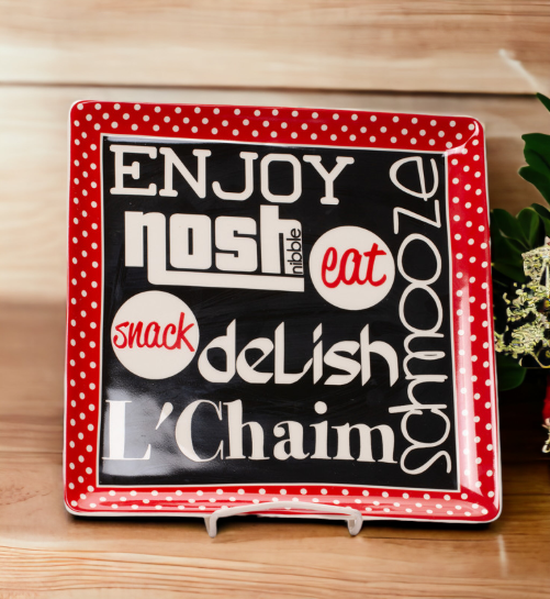 Ceramic L’Chaim Nosh Plate Home Decor Jewish Decor Kitchen Decor Gift for Her Gift for Mom - Plates