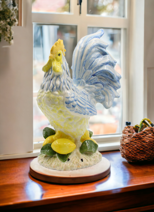 Ceramic Lemon Blue and Yellow Rooster Statue Home Décor Gift for Her Gift for Mom Kitchen Décor Farmhouse Décor Fall