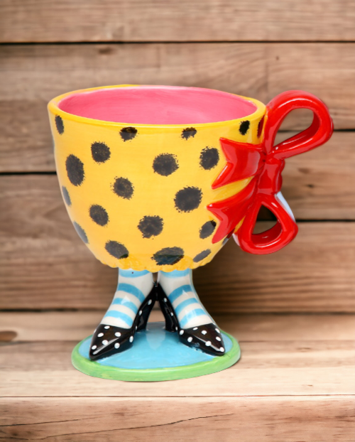 Ceramic Leopard Print Cup With Red Bow On Black Heels Home Décor Gift for Her Mom Friend or Coworker Kitchen Décor