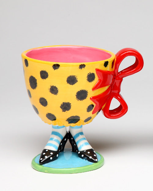 Ceramic Leopard Print Cup With Red Bow On Black Heels Home Décor Gift for Her Mom Friend or Coworker Kitchen Décor
