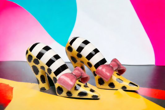 Ceramic Leopard Print Heels With Pink Bow Salt and Pepper Shakers Home Décor Gift for Her Gift for Mom Kitchen Décor