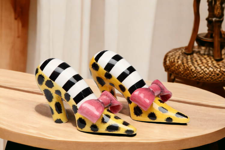 Ceramic Leopard Print Heels With Pink Bow Salt and Pepper Shakers Home Décor Gift for Her Gift for Mom Kitchen Décor
