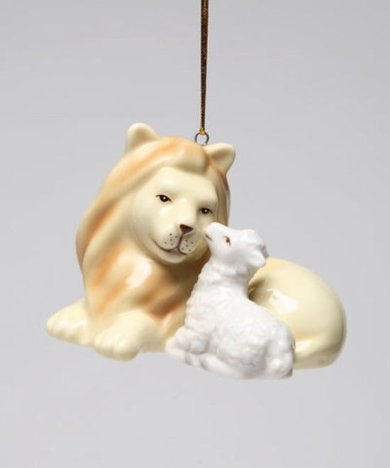 Ceramic Lion With Lamb Peace Ornament Home Décor Gift for Her Gift for Mom Religious Décor Christmas Décor - Holiday