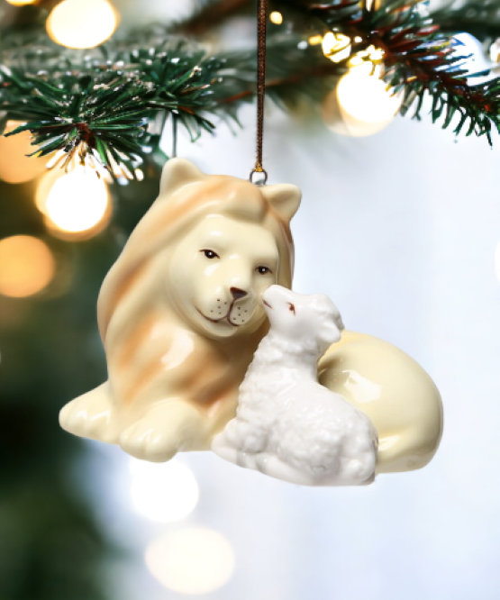 Ceramic Lion With Lamb Peace Ornament Home Décor Gift for Her Gift for Mom Religious Décor Christmas Décor - Holiday