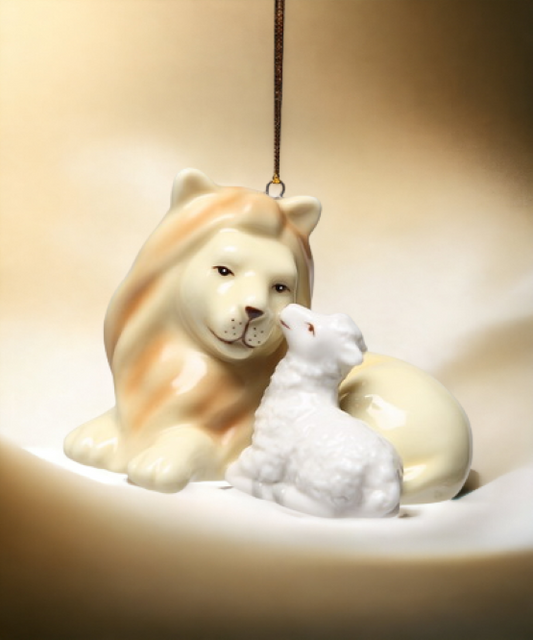 Ceramic Lion With Lamb Peace Ornament Home Décor Gift for Her Gift for Mom Religious Décor Christmas Décor - Holiday