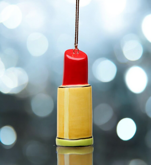 Ceramic Lipstick Ornament (Set Of 4) Christmas Tree Ornament Gift for Makeup Artist - Ornament