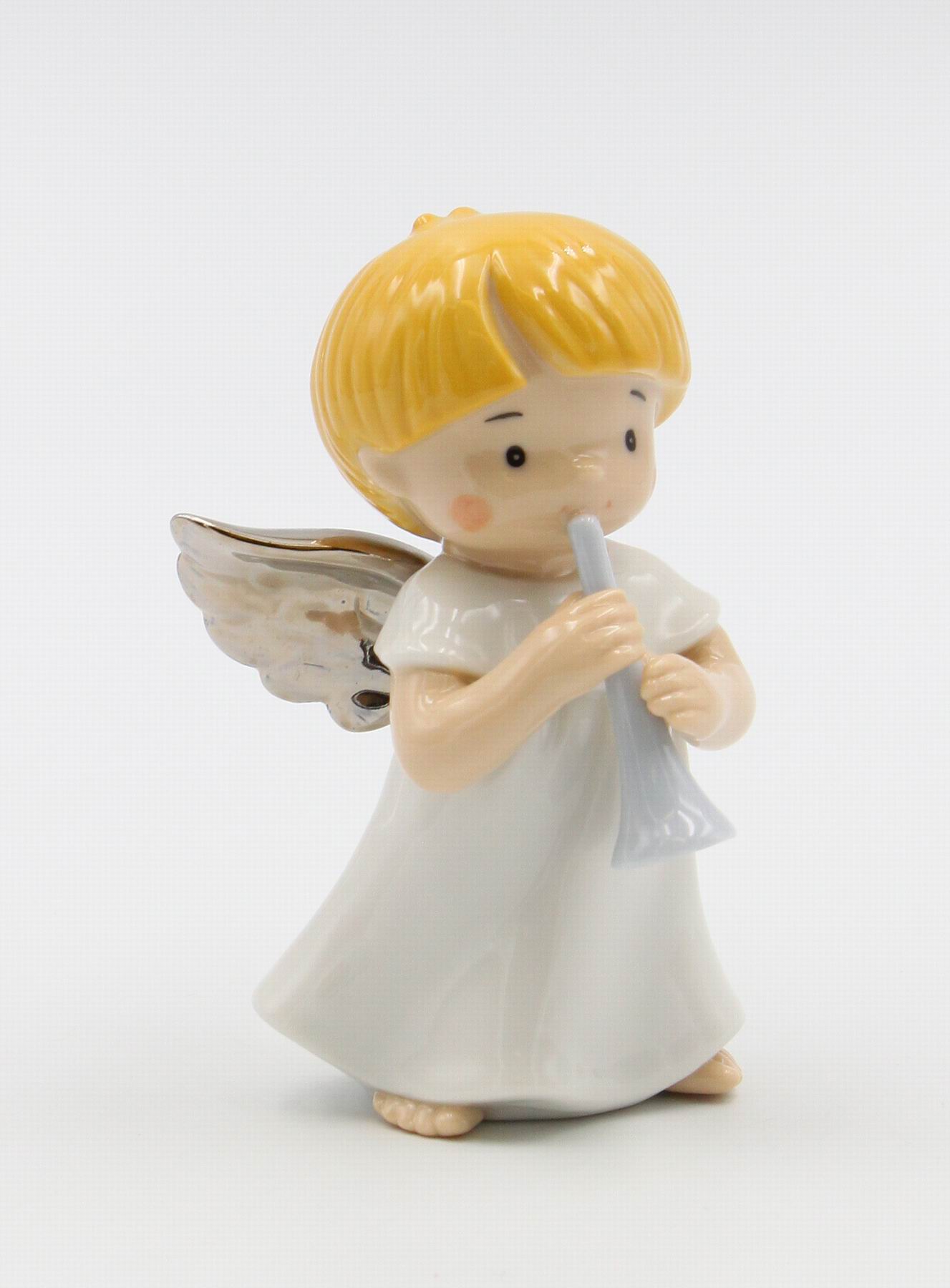 Ceramic Little Angel Playing Trumpet Figurine Home Décor Religious Décor Religious Gift Church Décor Baptism Gift