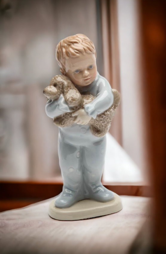 Ceramic Little Boy Holding Puppy Dog Figurine Home Décor Gift for Her Gift for Mom Kitchen Décor Dog Lover Gift Pet