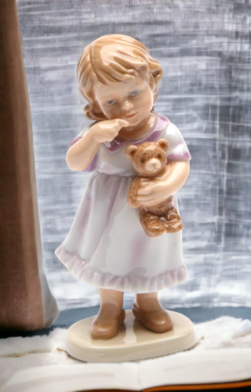 Ceramic Little Girl Holding Teddy Bear Figurine Home Decor Nursery Room Decor Gift for Daughter Baby Shower Gift