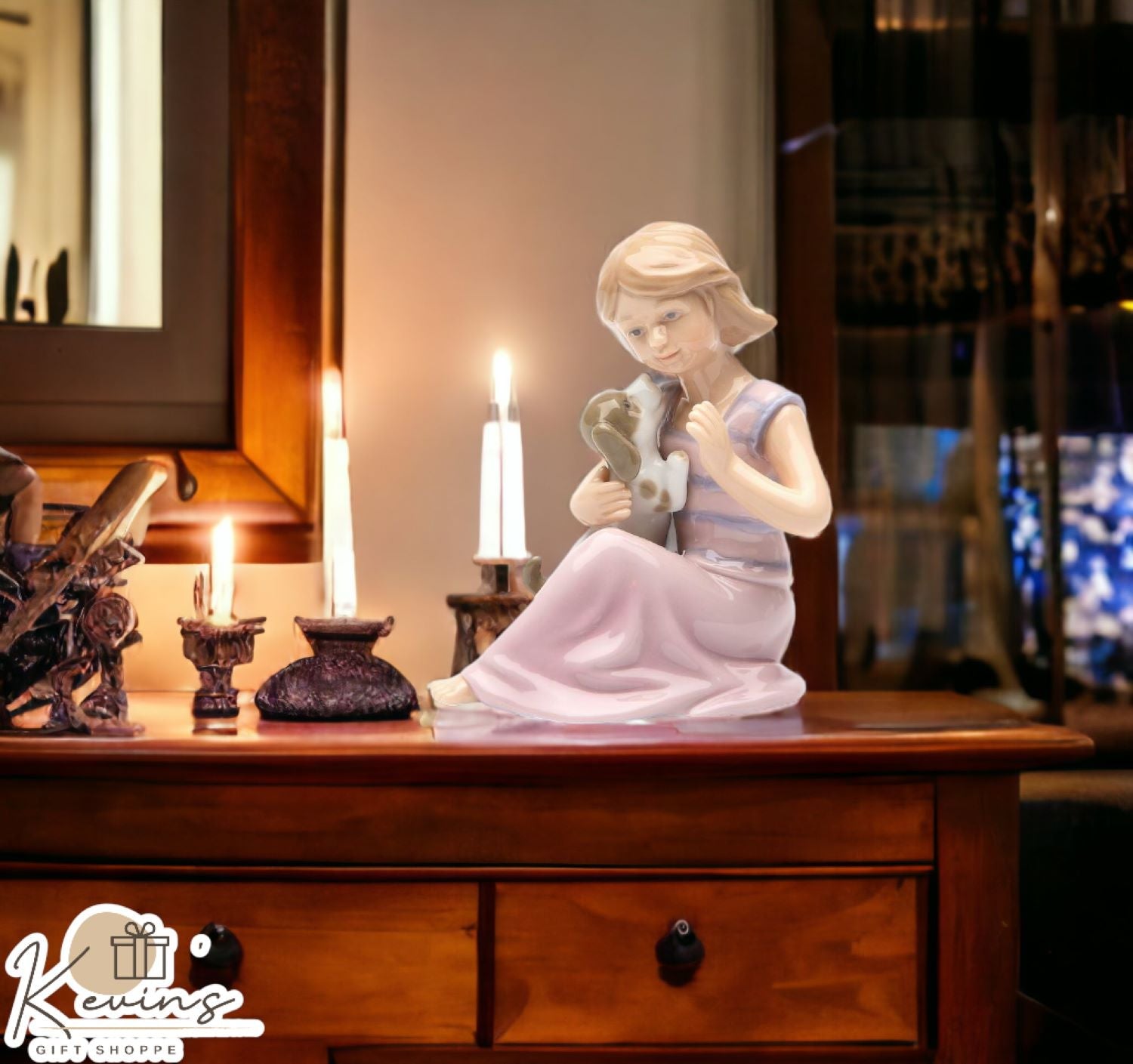 Ceramic Little Girl Playing with Dog Figurine Home Décor Gift for Her Gift for Mom Kitchen Décor Dog Lover Gift Pet
