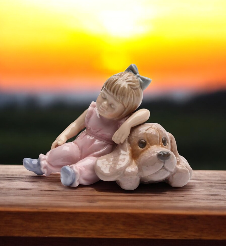 Ceramic Little Girl Sleeping on Dog Figurine Dog Lover Gift Pet Loss Gift Kids’ Room Decor - Figurine