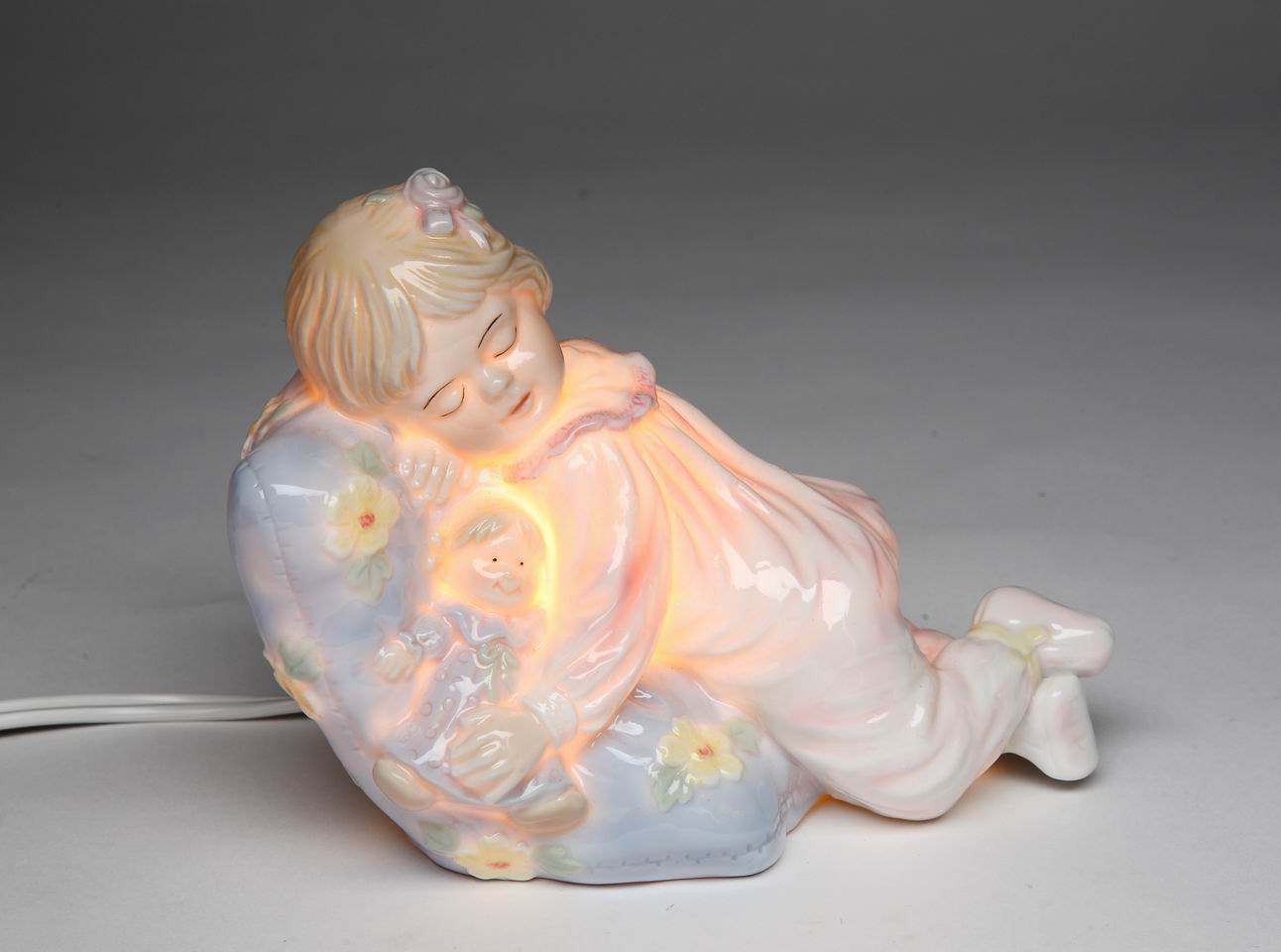 Ceramic Little Girl Sleeping on Pillow Nightlight Nursery Room Decor Gift for Her Gift for New Mom - Night Lights &