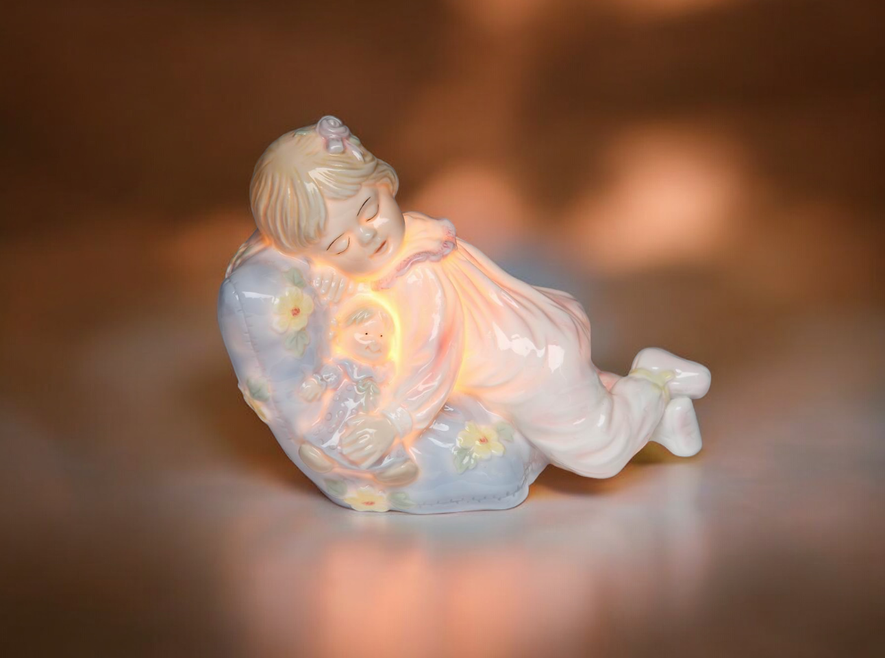 Ceramic Little Girl Sleeping on Pillow Nightlight Nursery Room Decor Gift for Her Gift for New Mom - Night Lights &
