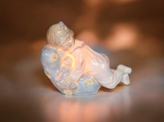 Ceramic Little Girl Sleeping on Pillow Nightlight Nursery Room Decor Gift for Her Gift for New Mom - Night Lights &