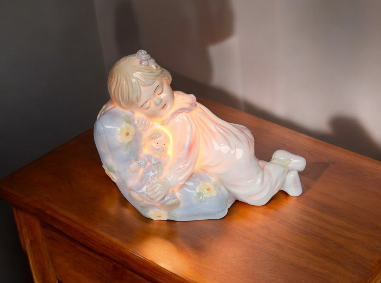 Ceramic Little Girl Sleeping on Pillow Nightlight Nursery Room Decor Gift for Her Gift for New Mom - Night Lights &