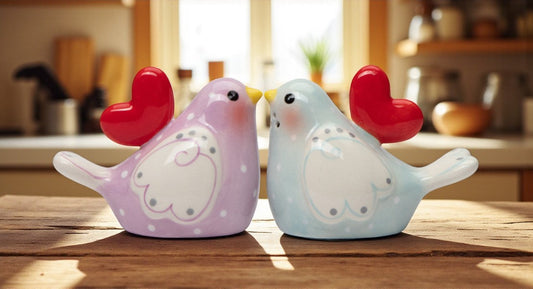 Ceramic Lovebirds with Heart Salt and Pepper Shakers Romantic Kitchenware Valentines Day Tableware Decor Wedding Gift