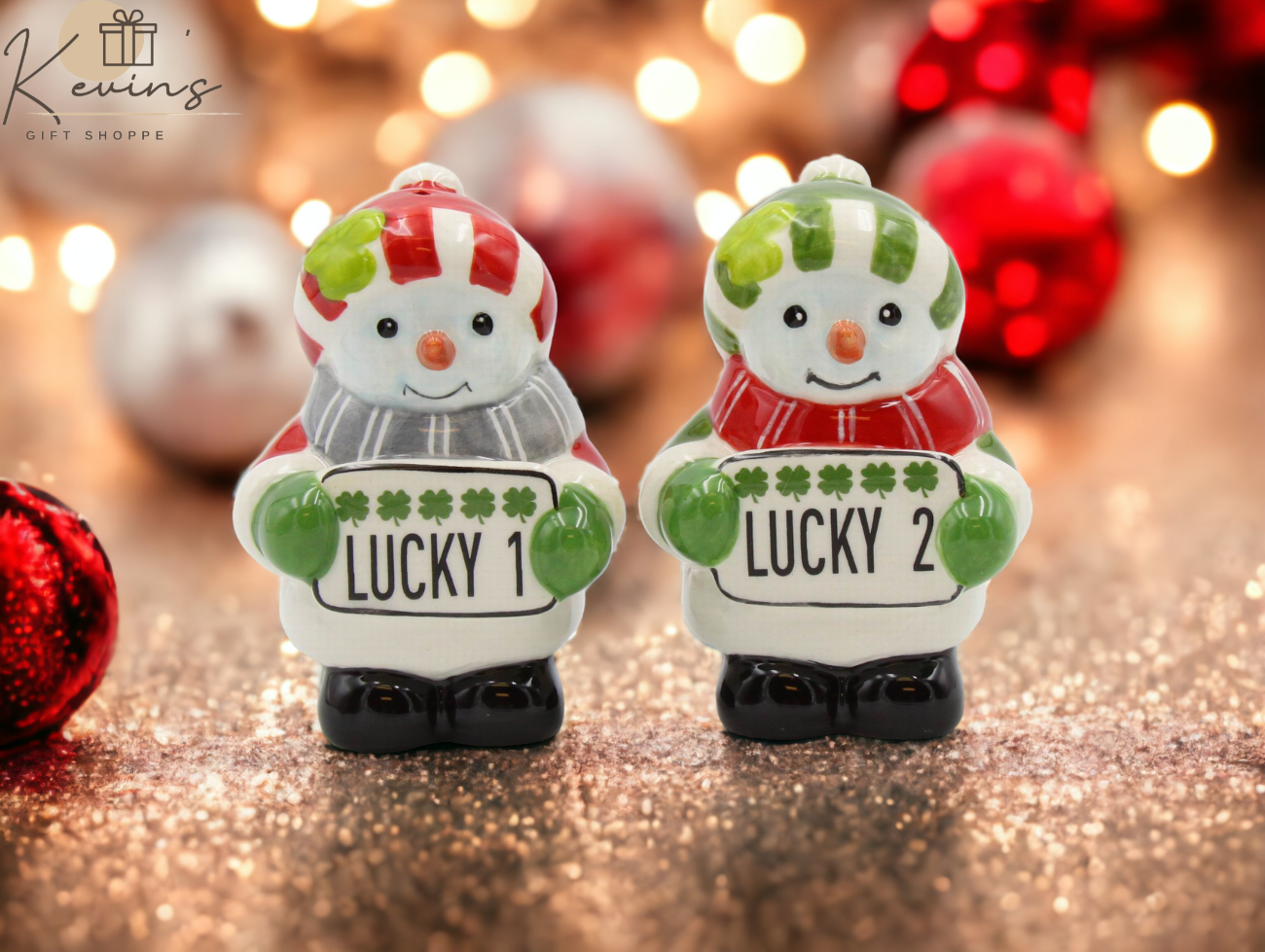 Ceramic Lucky 1 & 2 Irish Snowman Salt And Pepper Shakers Gift for Her Gift for Mom Kitchen Décor Christmas Décor Irish