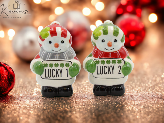 Ceramic Lucky 1 & 2 Irish Snowman Salt And Pepper Shakers Gift for Her Gift for Mom Kitchen Décor Christmas Décor Irish