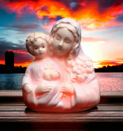 Ceramic Madonna Holding Baby Jesus Night Light Christmas Décor Religious Décor Religious Gift Church Décor Baptism Gift