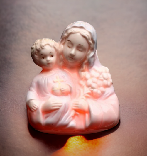 Ceramic Madonna Holding Baby Jesus Night Light Christmas Décor Religious Décor Religious Gift Church Décor Baptism Gift