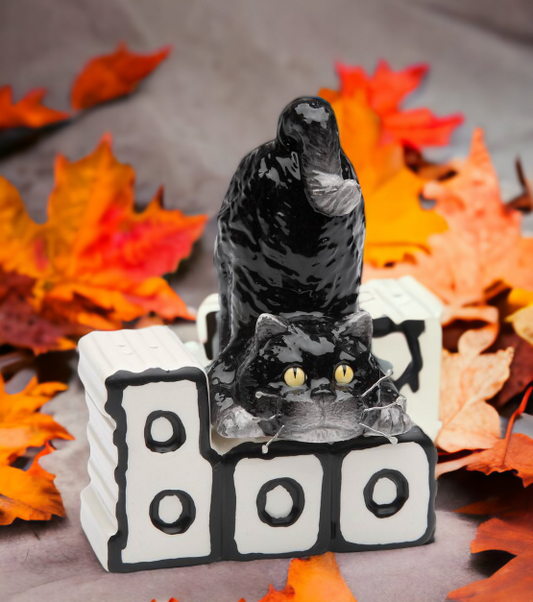 Ceramic Magnetic Halloween Cat & Boo Salt & Pepper Home Décor Gift for Her Gift for Mom Kitchen Décor Fall Décor