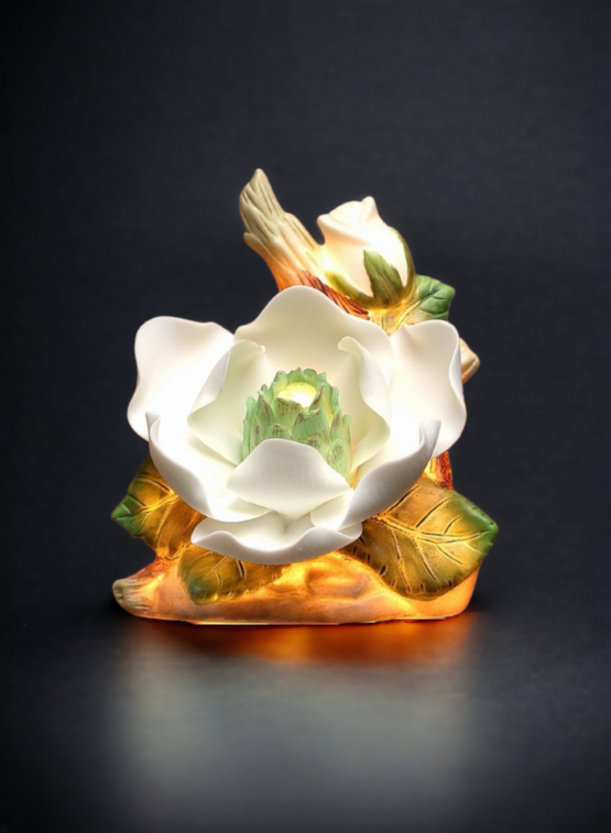 Ceramic Magnolia Flower Plug-In Nightlight Home Décor Gift for Her Gift for Mom Nature Lover Décor Vintage Decor